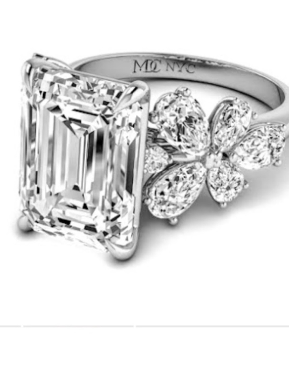 White Gold Diamond Emerald-Cut Butterfly Engagement Ring
